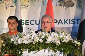Ambassador of Pakistan to Turkiye Dr. Yousaf Junaid speaking at Defence & Martyrs Day Reception