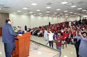 Chairman PMYP, Rana Mashhood Ahmad Khan, addresses students at the University of Education in the provincial capital