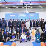 Federal Minister for IT & Telecom Shaza Fatima Khawaja in a group photograph during visit the National Incubation Center (NIC) Hyderabad, to mark a significant milestone as NIC celebrated the graduation of 32 startups from its 4th and 5th cohorts alongside its third anniversary