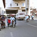 Tricycle rickshaw drivers violating one-way traffic in Samanabad risk causing accidents and need authorities' attention.