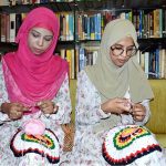 Girls engaged in crochet and karhai knitting during the Croatian Workshop on Ancient Croatian Art in Pakistan, organized by The Knowledge of Art Academy