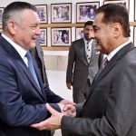 Speaker National Assembly Sardar Ayaz Sadiq receives Speaker of the Legislative Chamber of the Oliy Majlis of Uzbekistan, Mr. Nuriddin Ismoilov, on his arrival at Parliament House