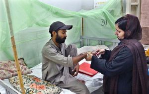 Dengue patients receiving treatment at Bhitai Hospital as the city battles an alarming surge in cases.
