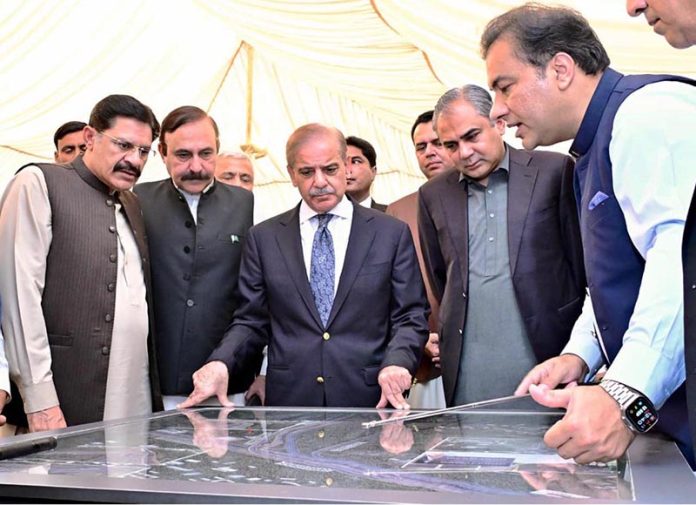Prime Minister Muhammad Shehbaz Sharif receives briefing about the construction of T-Chowk Flyover