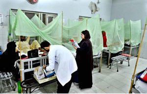 Dengue patients receiving treatment at Bhitai Hospital as the city battles an alarming surge in cases.