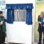 Minister of State for National Heritage & Culture Division Huzifa Rehman unveiling plaque during opening ceremony of Digital Immersive Gallery at Islamabad Museum