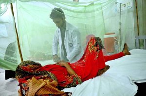 Dengue patients receiving treatment at Bhitai Hospital as the city battles an alarming surge in cases.