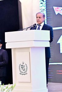 Prime Minister Muhammad Shehbaz Sharif addresses the ground breaking ceremony of T-Chowk Flyover