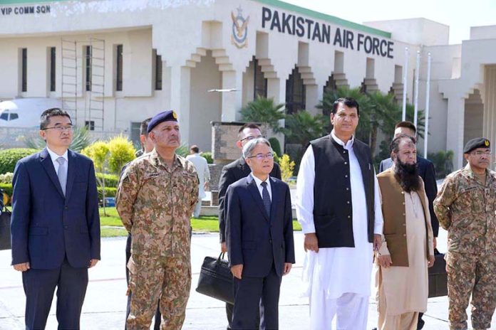 Two Chinese aircrafts carrying monsoon relief assistance landed at Nur Khan Base, received by Federal Minister Engr Ameer Muqam and Chairman NDMA Lt. General Inam Haider Malik