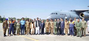 Two Chinese aircrafts carrying monsoon relief assistance landed at Nur Khan Base, received by Federal Minister Engr Ameer Muqam and Chairman NDMA Lt. General Inam Haider Malik