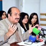 Chairman Prime Minister’s Youth Programme Rana Mashhood Ahmad Khan addressing a press conference at Awan e Iqbal