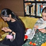 Girls are busy crocheting and knitting during a Croatian workshop on Ancient Croatian Art in Pakistan organized by The Knowledge of Art Academy