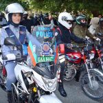 Traffic police women riding bikes after the inauguration of the Women’s Bike Rally at D-Ground.