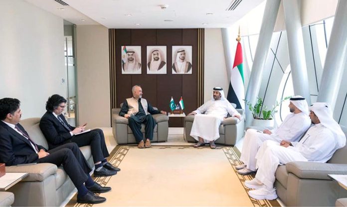 Faisal Niaz Tirmizi, Pakistan’s Envoy to the UAE, pays a farewell call on Abdulla bin Touq Al Marri, Minister of Economy and Tourism, , at the Ministry in Abu Dhabi