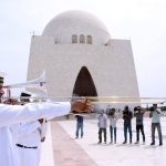 A band of Pakistan Navy trumpeting on Defence Day at Quaid's Mausoleum