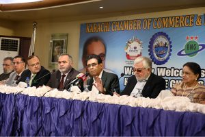 Federal Minister for Education and Professional Training, Dr. Khalid Maqbool Siddiqui, addressing at Karachi Chamber of Commerce and Industry (KCCI)