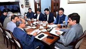Sindh Chief Minister Syed Murad Ali Shah presides over a meeting at CM House to review Karachi’s local government and infrastructure affairs.
