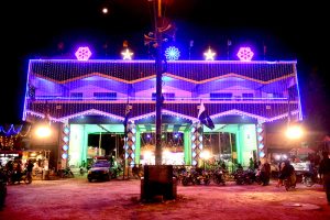 An illuminated view of Rabi-ul-awal gate decorated with colorful lights in connection with Eid Milad-un-Nabi (SAWW) Celebrations