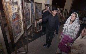 Federal Secretary for Information and Broadcasting, Ambreen Jan, visits the calligraphy exhibition after inaugurating the event at the Pak-China Center, organized by the Directorate of Electronic Media & Publications (DEMP) in observance of the 1500th Eid Milad-un-Nabi