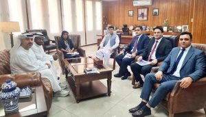 His Excellency Hussain Muhammad, Consul General of Pakistan in Dubai, meets with a delegation from Dubai Taxi Company including Mr. Nasser Mohammad Alhaj (Director), Mr. Saeed Ameen Abdulrahman (Head of Department), and Ms. Juney Annie Abraham (HR Officer), to discuss potential joint recruitment drives for hiring Pakistani drivers. Community Welfare Attachés Mr. Imran Shahid and Mr. Junaid Murtaza also attended the meeting, underscoring the commitment to continued collaboration.