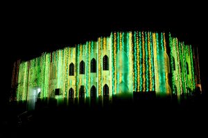 An illuminated view of Rabi-ul-awal gate decorated with colorful lights in connection with Eid Milad-un-Nabi (SAWW) Celebrations
