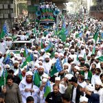 Punjab Governor Sardar Saleem Haider leads while a large number of people participate in a religious procession to celebrate Eid-e-Milad-un-Nabi(S.A.AW), which commemorates the birth anniversary of Prophet Muhammad(PBUH)