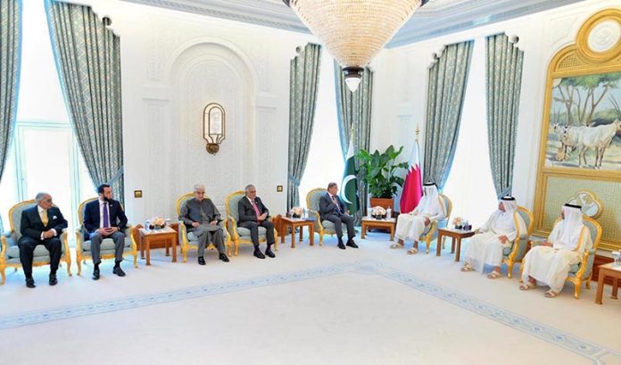 Prime Minister Muhammad Shehbaz Sharif meets Amir of Qatar his Highness Skeikh Tamim bin Hamad Al Thani
