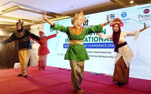 Indonesian artists performing a traditional cultural dance at the 3rd World Tourism Day celebration during the Pakistan International Tourism Investment Conference 2025, themed “Tourism and Sustainable Transformation”, at a local hotel. APP/SMR/MAF/FHA/SSH
