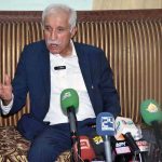 Federal Minister for Board of investment, Qaiser Ahmad Shaikh, talking to the Media persons during holding a khulli kachehri