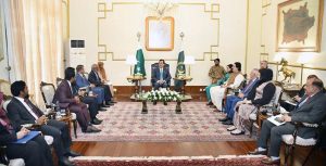 Acting President Syed Yousuf Raza Gilani in a meeting with Abdul Raheem Abdulla, Speaker of the People’s Majlis of the Maldives, along with his delegation at Aiwan-e-Sadr