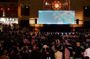 Fans enjoy watching the India-Pakistan Super Fours stage clash of the Asia Cup on a big screen at Port Grand.