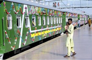 A view of decorated train at Rawalpindi Railway Station