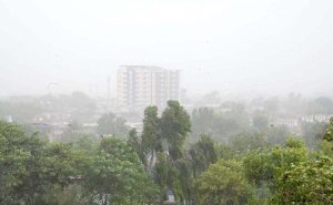 A view of dust storm in the Provincial Capital.