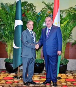 Prime Minister Muhammad Shehbaz Sharif meets with President of Tajikistan H.E. Emomali Rehmon.