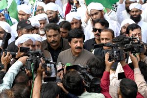 Punjab Governor Sardar Saleem Haider leads while a large number of people participate in a religious procession to celebrate Eid-e-Milad-un-Nabi(S.A.AW), which commemorates the birth anniversary of Prophet Muhammad(PBUH)