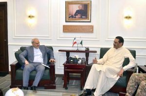 Ambassador of the Islamic Republic of Iran, Reza Amiri-Moghaddam, calls on Federal Minister for Defence Production Muhammad Raza Hayat Harraj in Rawalpindi.