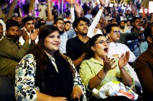 Fans enjoy watching the India-Pakistan Super Fours stage clash of the Asia Cup on a big screen at Port Grand.