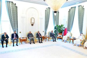 Prime Minister Muhammad Shehbaz Sharif meets Amir of Qatar his Highness Skeikh Tamim bin Hamad Al Thani