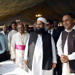 Chairman Pakistan Ulema Council, Hafiz Muhammad Tahir Ashrafi, visiting a stall during the Job Fair ceremony at St. Anthony School Regal