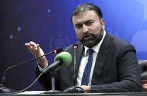 Balochistan Chief Minister Mir Sarfraz Bugti addressing a press conference at PID Media Center.