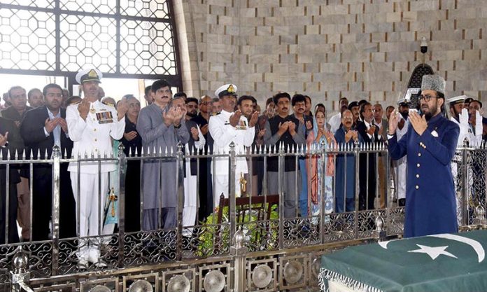 Sindh Chief Minister Syed Murad Ali Shah, along with cabinet members offers Fateha at the Mazar of Quaid-e-Azam Muhammad Ali Jinnah on his 77th death anniversary