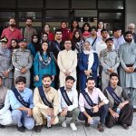 A delegation of Islamabad Traffic Police's FM 92.4 Radio headed by its Station Director & Director Special Initiatives, Aisha Jamil in a group photograph with Managing Director Associated Press of Pakistan, Muhammad Asim Khichi during a visit to the APP Headquarters