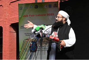 Chairman Pakistan Ulema Council, Hafiz Muhammad Tahir Ashrafi, visiting a stall during the Job Fair ceremony at St. Anthony School Regal