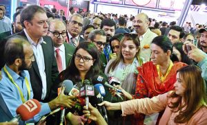 Federal Minister for Information Technology (IT) and Telecommunication Shaza Fatima Khawaja addressing the launching ceremony of 26th ITCN Asia expo at Expo Centre.