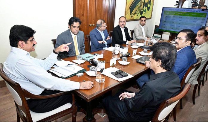 Sindh Chief Minister Syed Murad Ali Shah presiding over a joint meeting of the Agriculture, Food, and Finance Departments at CM House