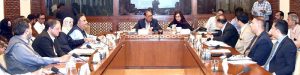 Senator Syed Masroor Ahsan, Chairman Senate Standing Committee on National Food Security and Research presiding over a meeting of the committee at Parliament House.