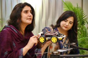 Women visitors browse stalls and take interest in beautiful handicrafts during Education Expo 2025 at Shiraz Arena.