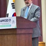 Senator Kamran Murtaza presenting Pakistan’s country report at the inaugural session of the 21st APPCED in Seoul, South Korea.