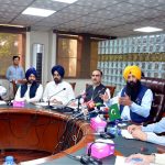 Sardar Ramesh Sungh Arora, Punjab Minister for Minorities Affairs and President of the Pakistan Sikh Gurdwara Parbandhak Committee addressing to media