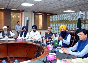 Sardar Ramesh Sungh Arora, Punjab Minister for Minorities Affairs and President of the Pakistan Sikh Gurdwara Parbandhak Committee addressing to media